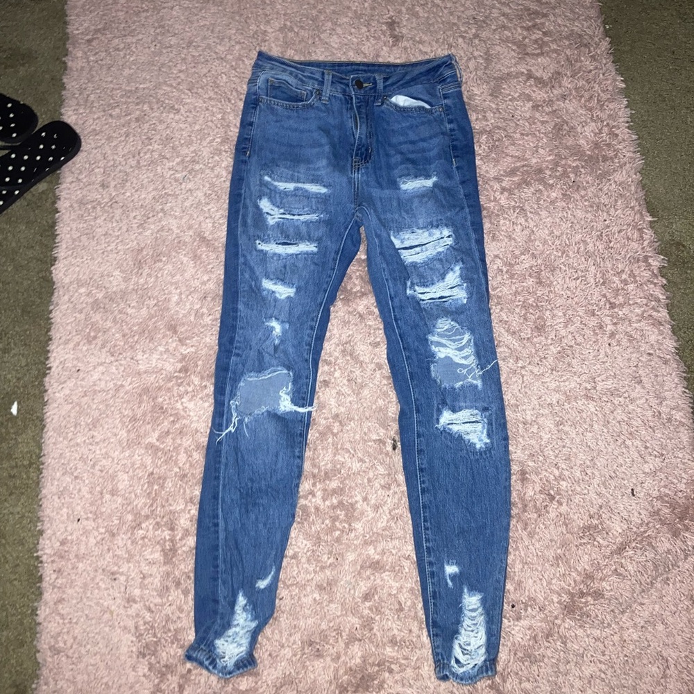 SHEIN Distressed Skinny Jeans Light Wash Size 4 - Picture 2 of 5